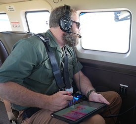 Biologist staring out a plane window