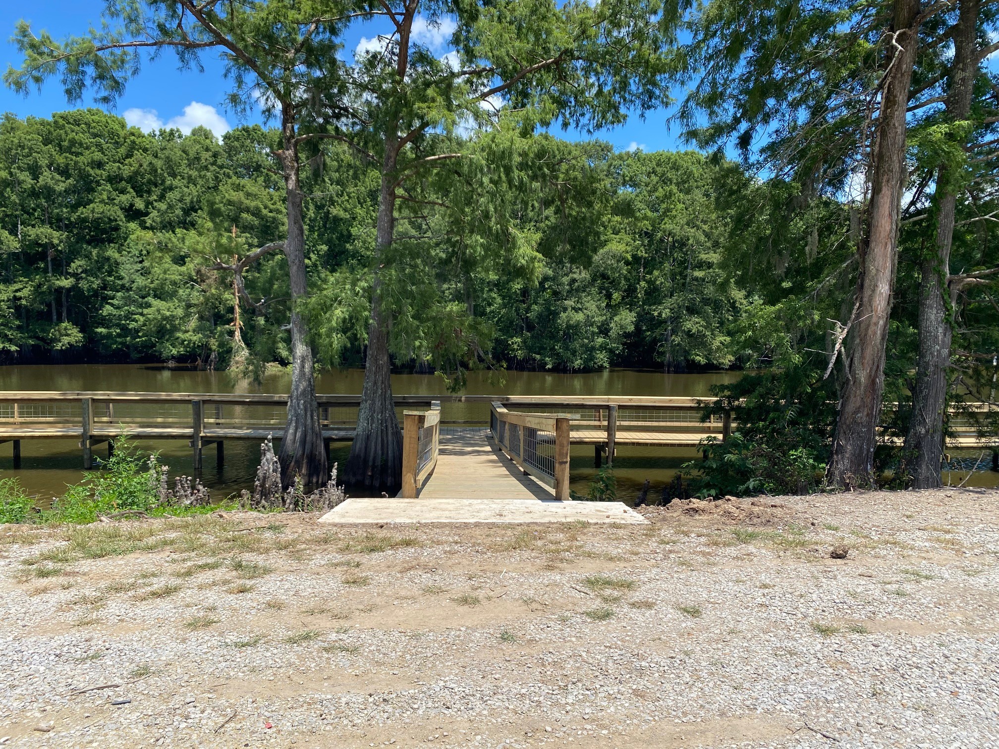 New fishing pier at Boggy Bayou Boat Launch on Spring Bayou WMA