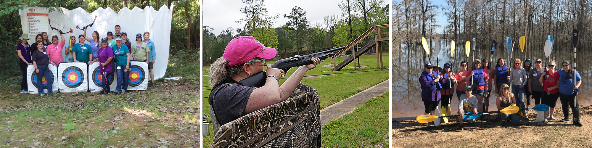 Collage of women participating at Becoming and Outdoors Woman event