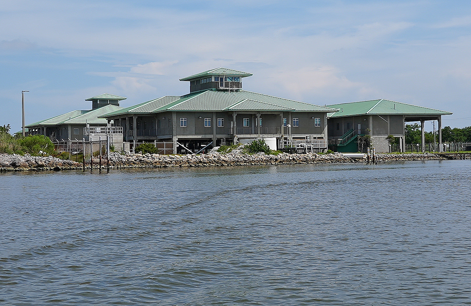 view of the Grand Isle lab from the water
