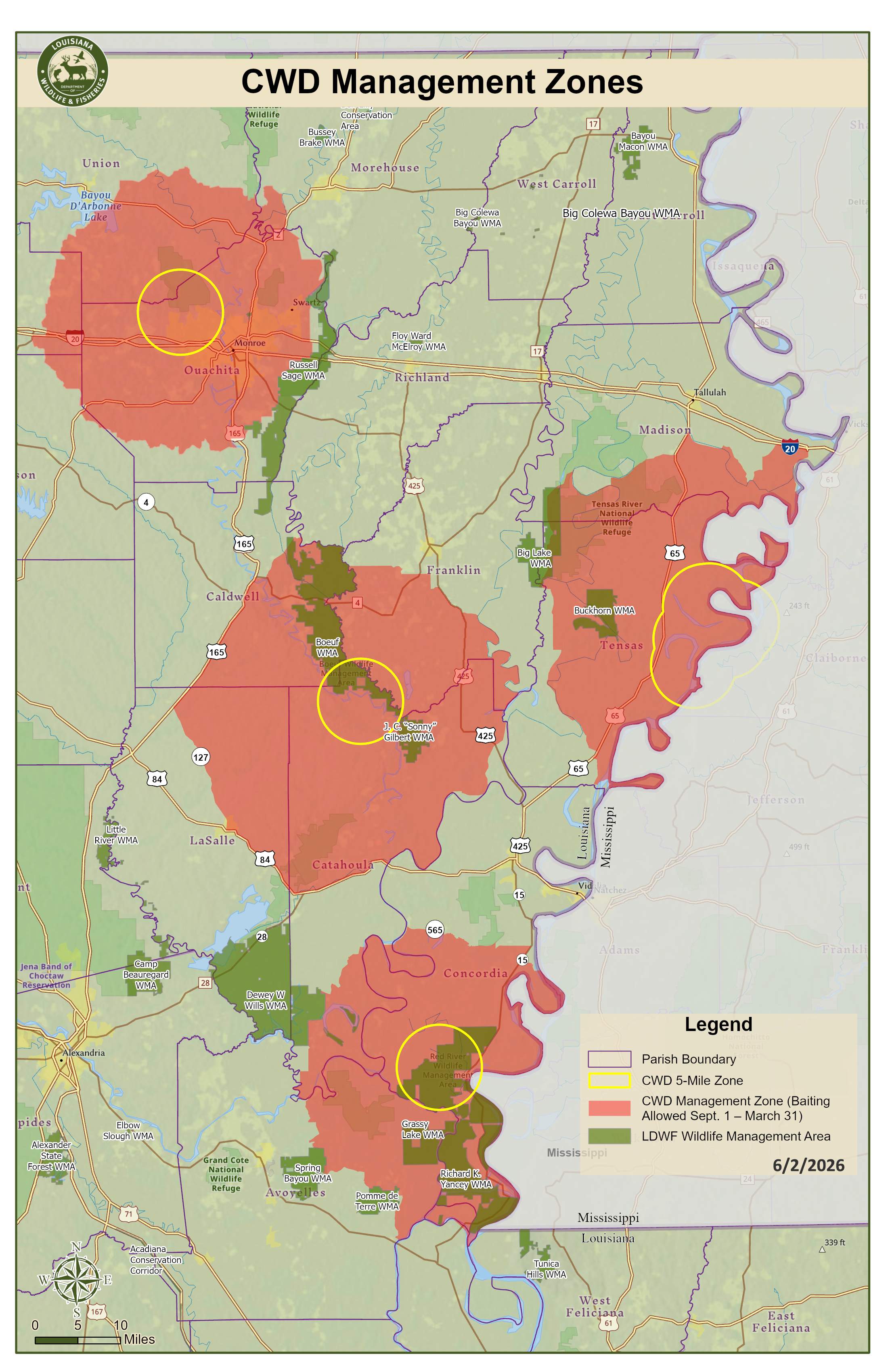 LDWD CWD Management Zone map