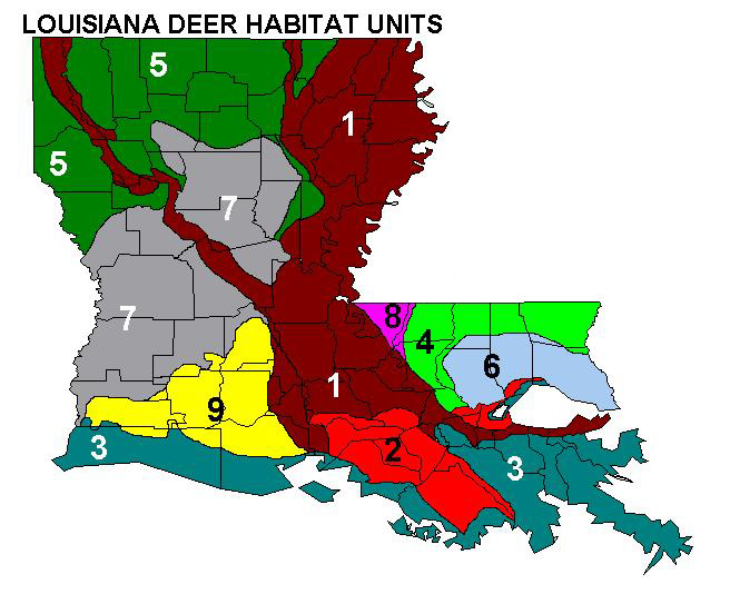 Map of Louisiana's deer habitat units
