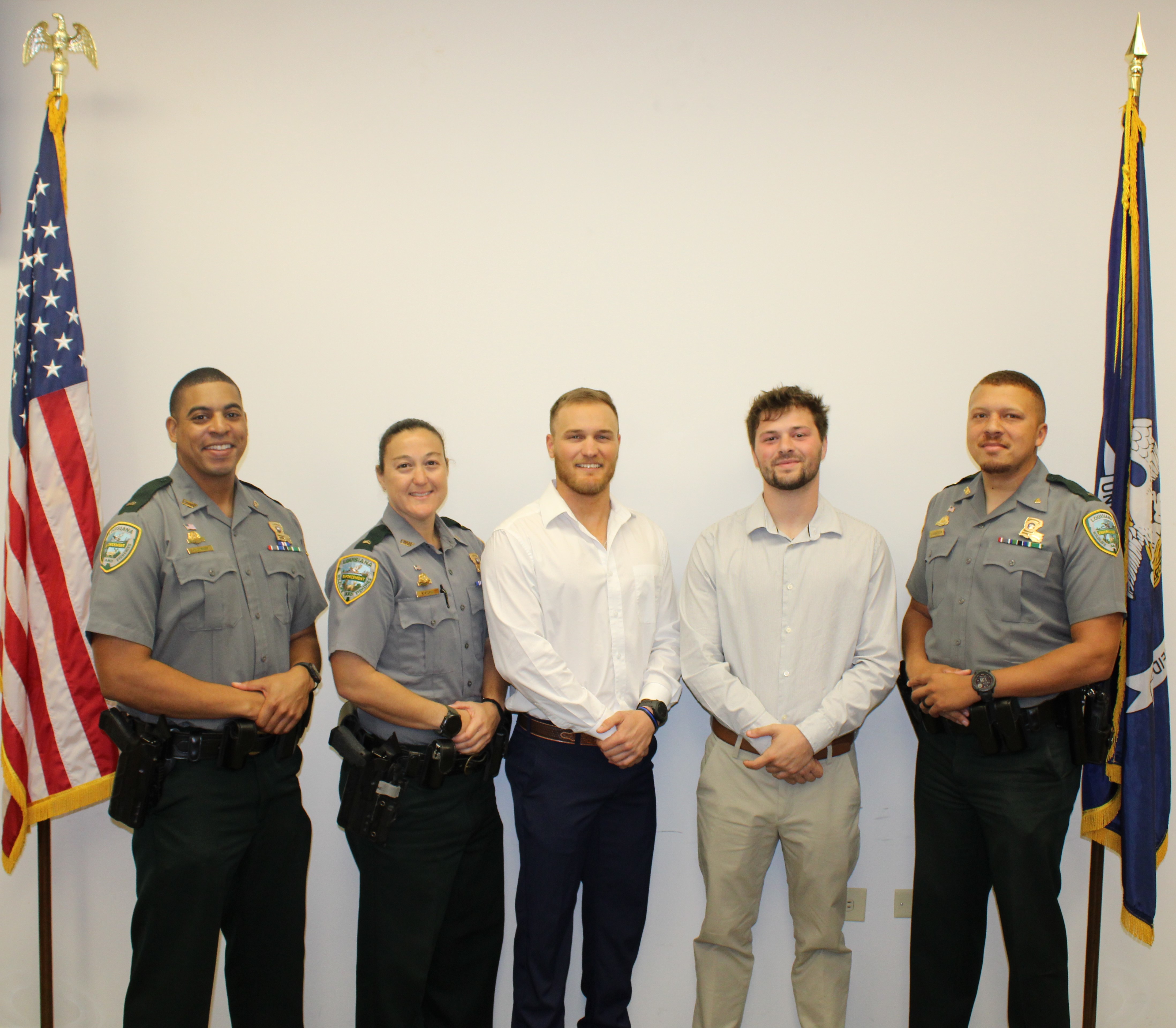 photo: From left to right: Sgt. Anthony Corner, Corporal Chelsea Kling, Joshua Browning, Chancellor Bordelon and Corporal Nelson Kennerson.