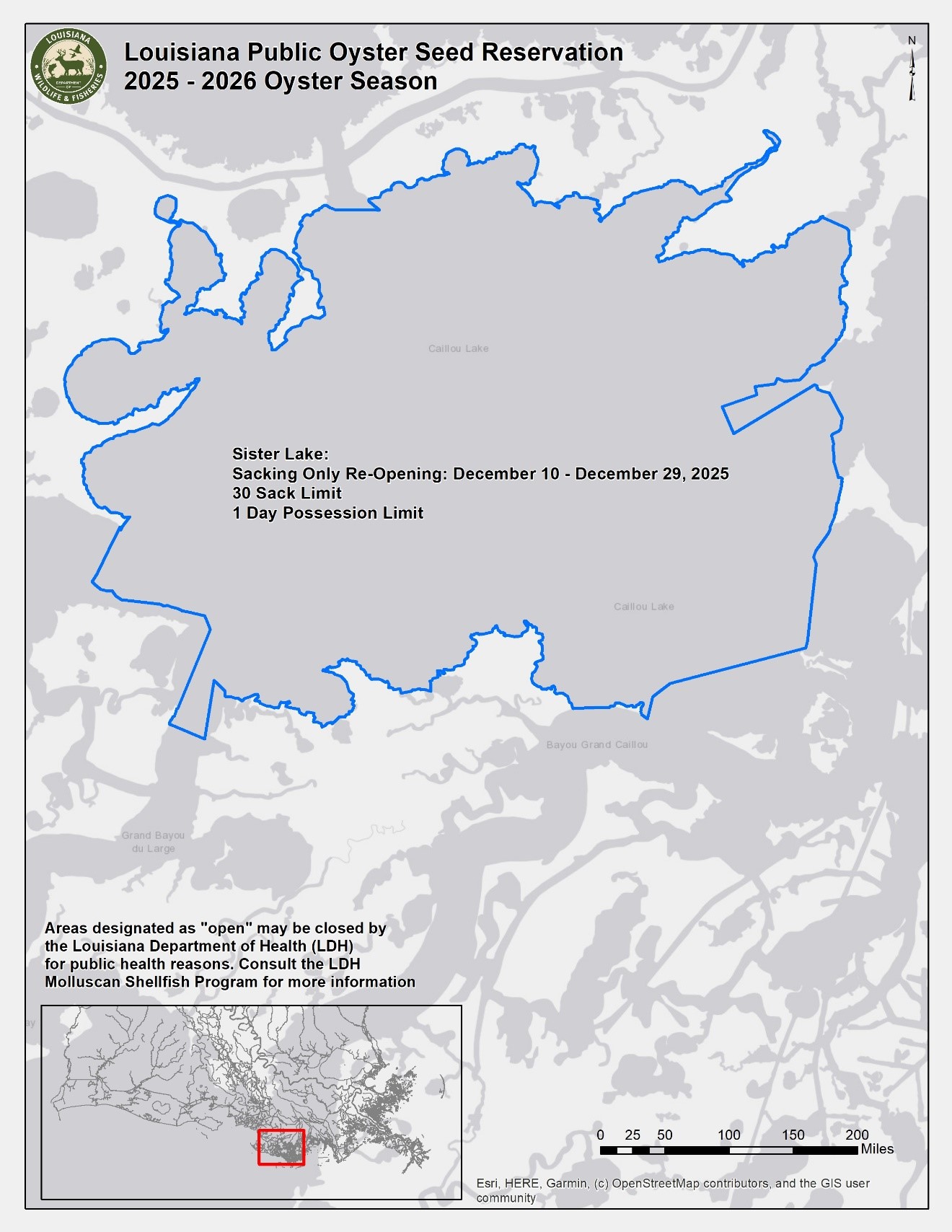 Sister Lake oyster season map