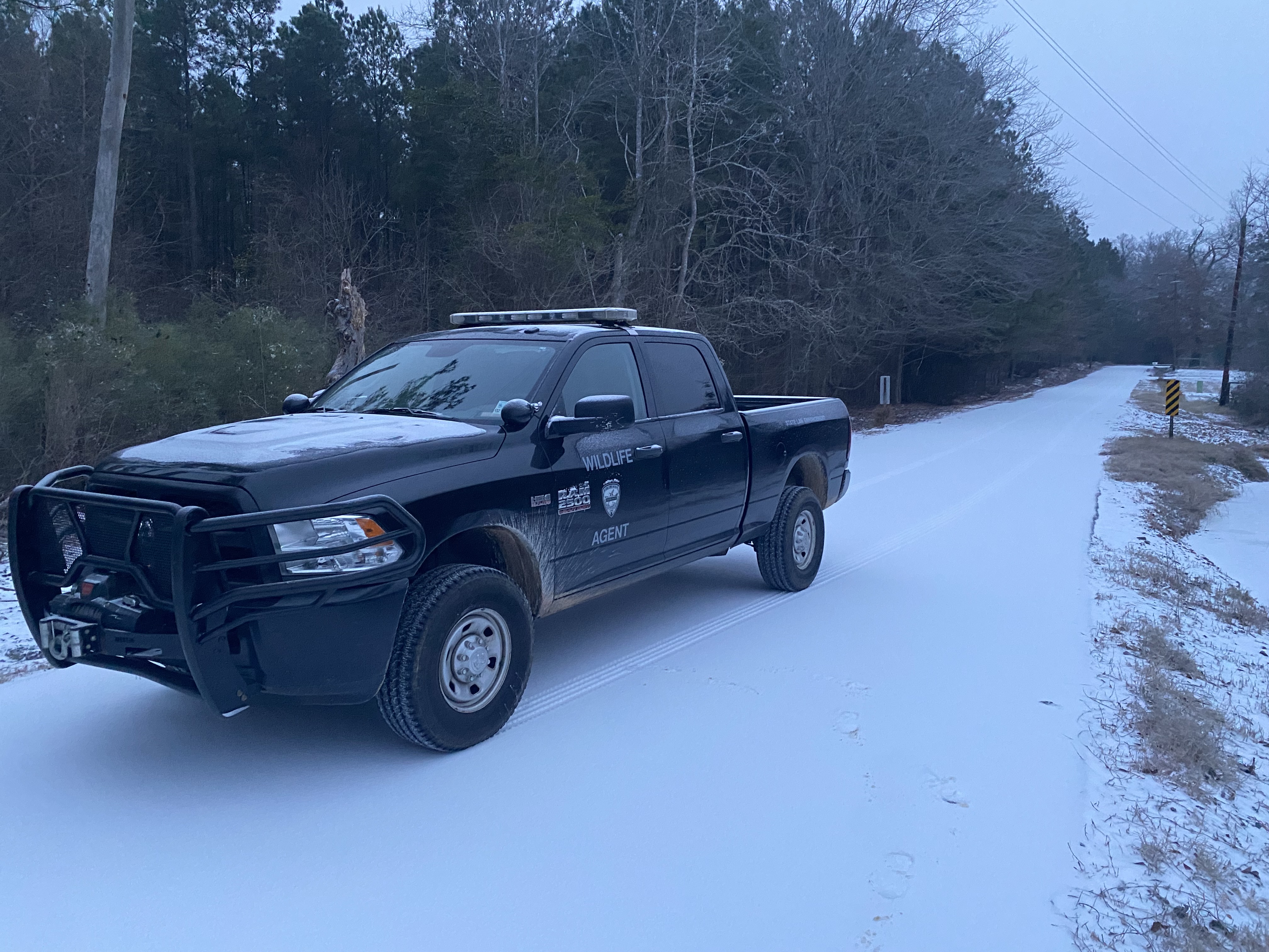 LDWF agent truck in the snow
