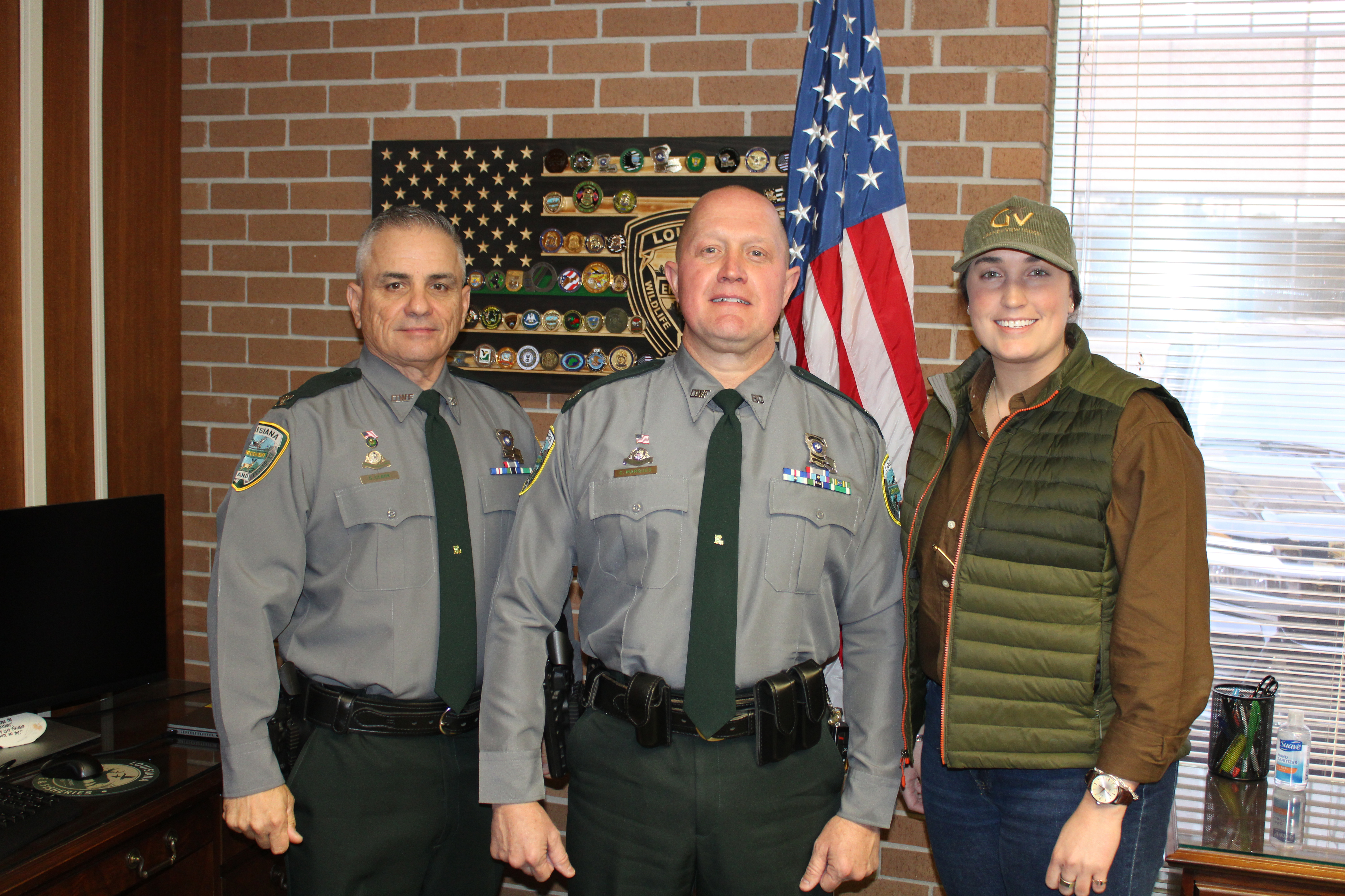From left to right: Col. Stephen Clark, Lt. Col. Clay Marques and LDWF Secretary Madison Sheahan.