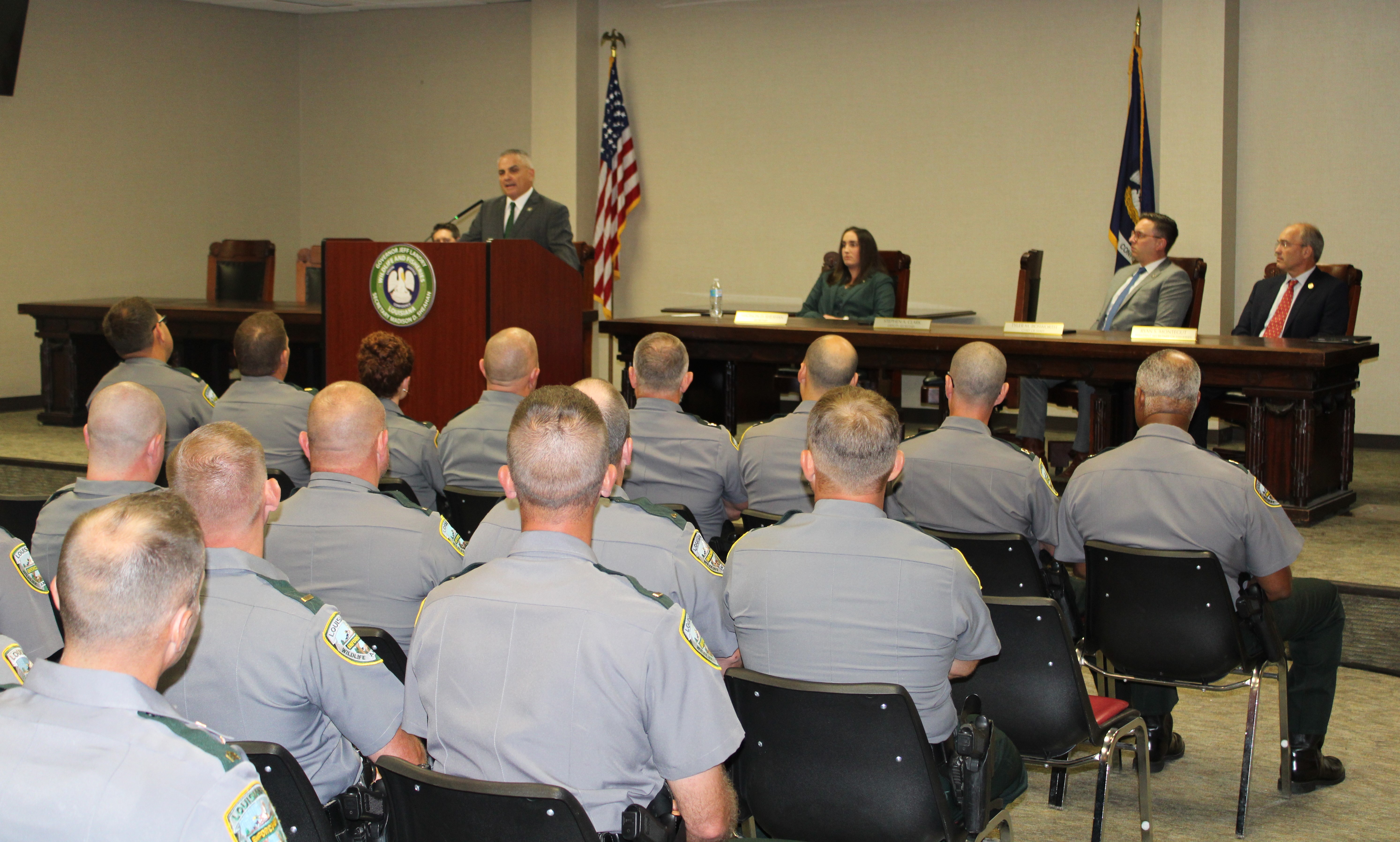 LDWF Superintendant Clark addresses the LDWF Enforcement Division agents.