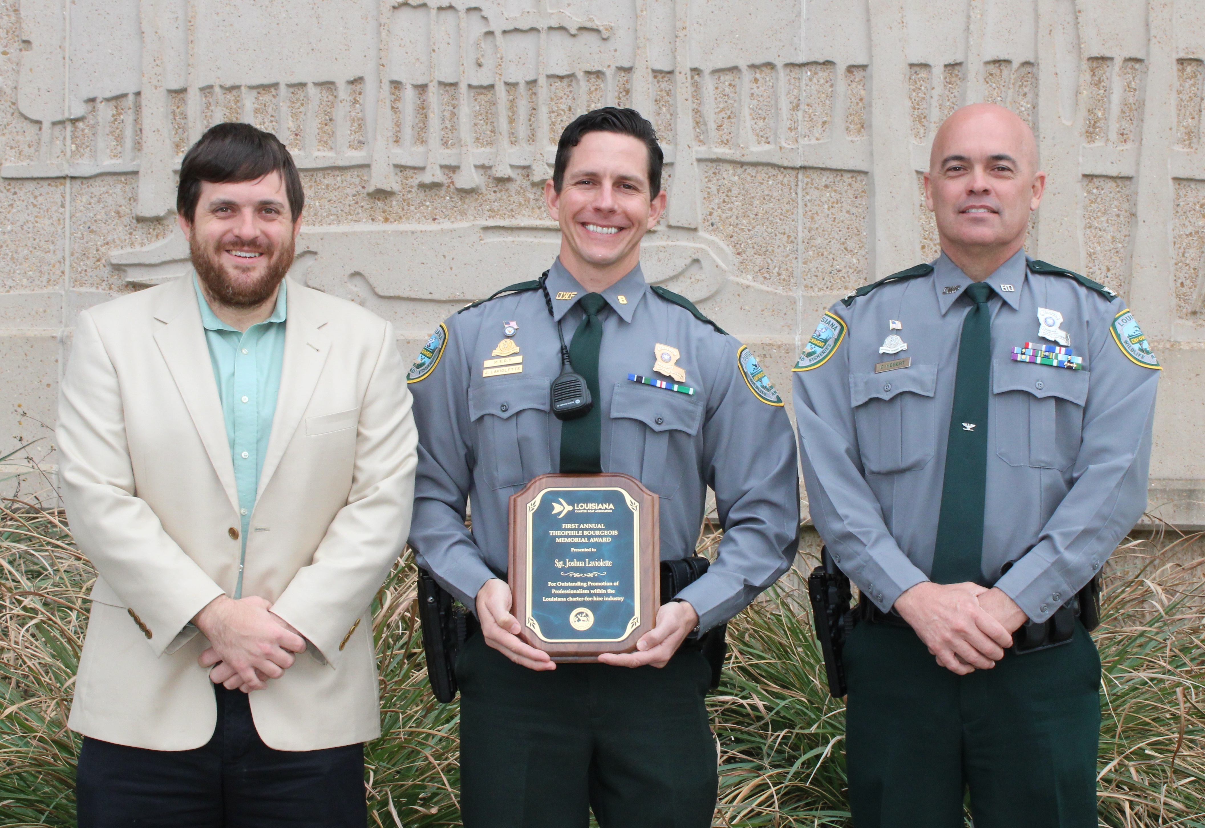 From Left to Right: LCBA Executive Director Richard Fischer, Sgt. Josh Laviolette and Colonel Chad Hebert