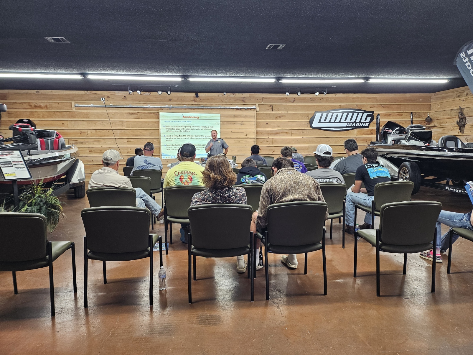 Agent Ernest Reynolds teaching the boating education class during Boating Education Lagniappe Day in Ouachita Parish.