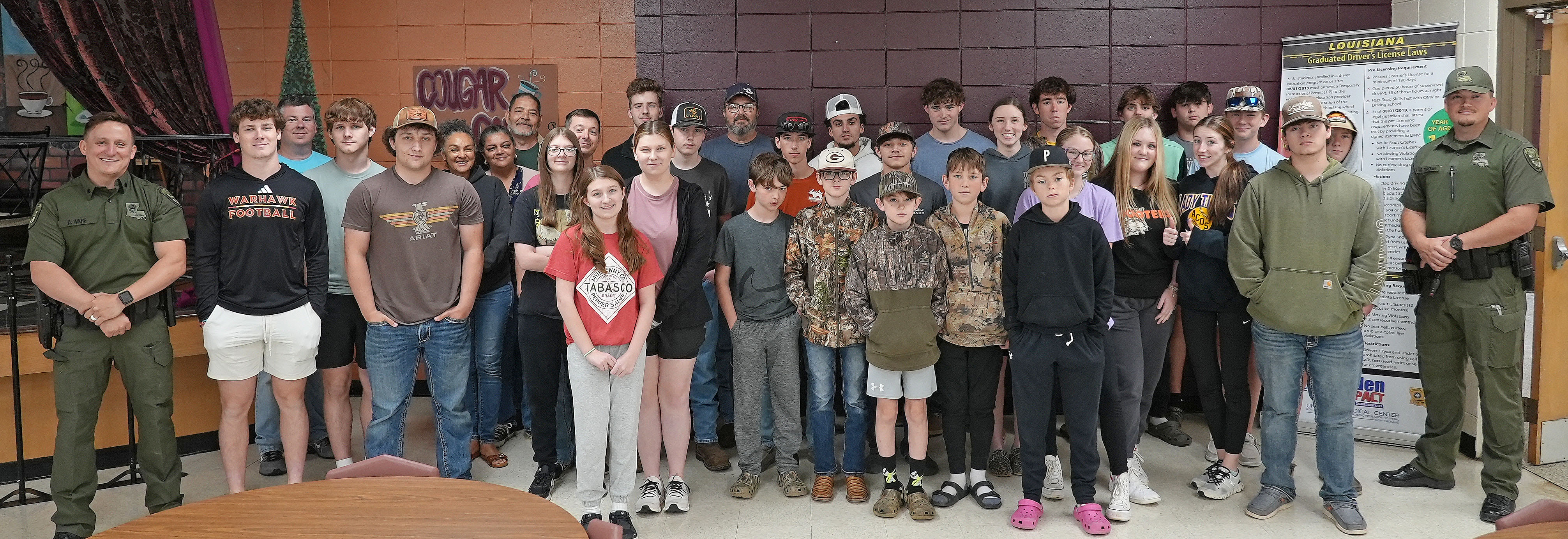 More than 30 students took part in the Boater Education Lagniappe Day training event Saturday at Grant High School in Dry Prong (Grant Parish). The class was taught by Sgt. Derek Ware (at far left) and Sr. Agent Micheal Thacker (at far right).