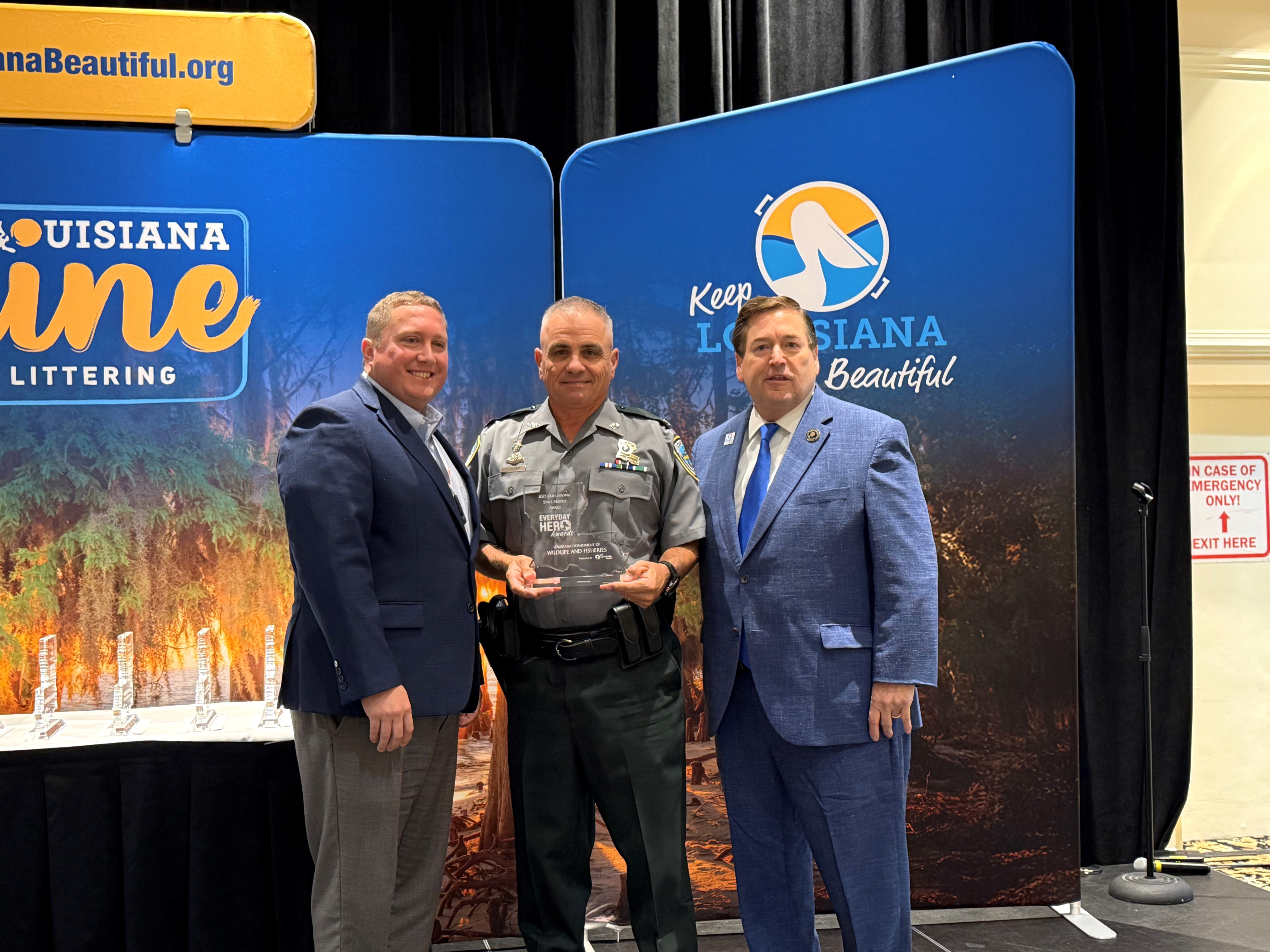 From left to right: KLB Foundation Board Member Brian Melancon, Col. Stephen Clark and Lt. Gov. Billy Nungesser.